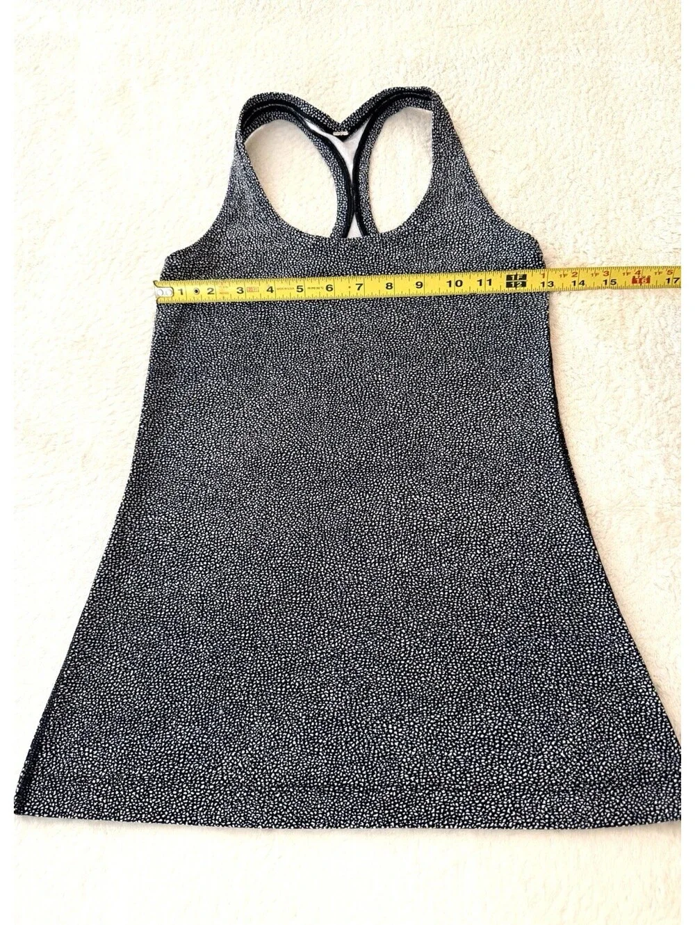 Lululemon Cool Racerback II Tank Women Size 6 Black White Spray Jacquard Luon